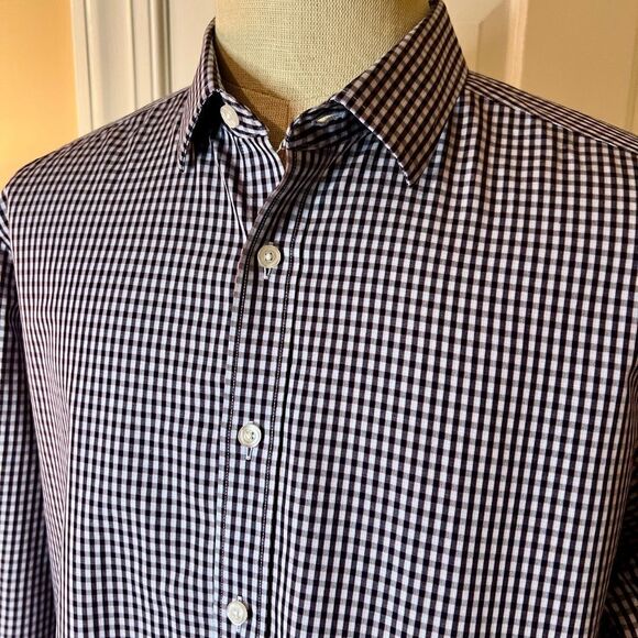 EUC Men's UNTUCKit Blue Plaid Check Pio Cesare Button Front Shirt Size LARGE - Picture 2 of 2